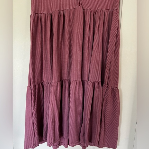 See You Monday Ribbed Tiered Babydoll Dress Mauve Pink Short Sleeve Mini Size M - Picture 4 of 7